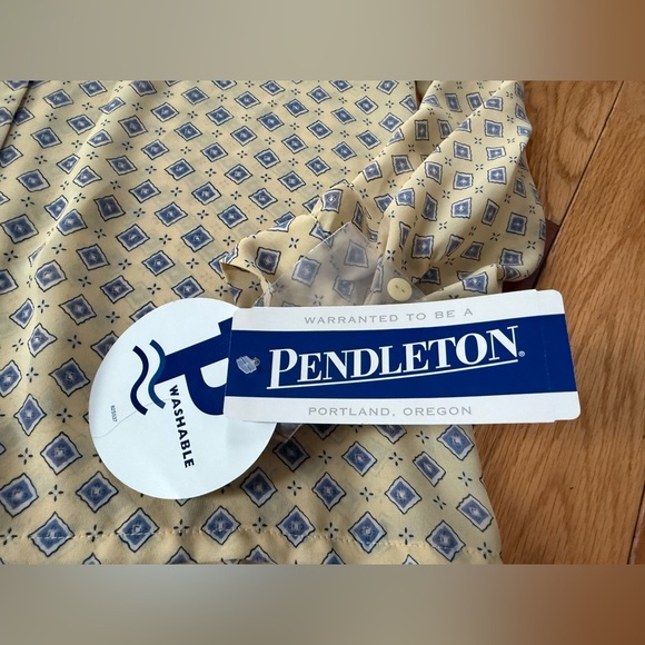 PENDLETON Provence Women’s Sz 10 Yellow Geometric V-neck Long Sleeves Blouse NWT - Picture 9 of 13